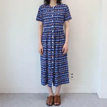 90s Talbots 꽃무늬 원피스 반팔 코튼 구제 의류 빈티지 파랑