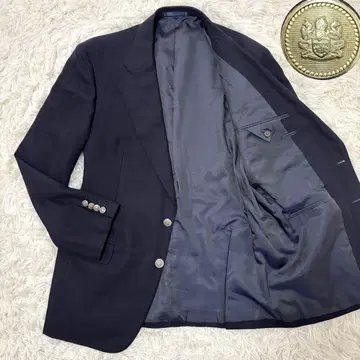 2XL 사이즈 아쿠아 스큐텀 로고 각인 실버 버튼 네이비 블레이저