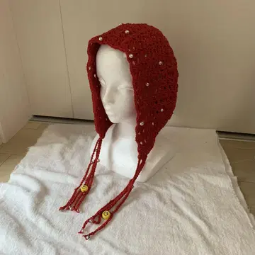 보닛 성인용 핸드메이드 빨간색 펄 장식