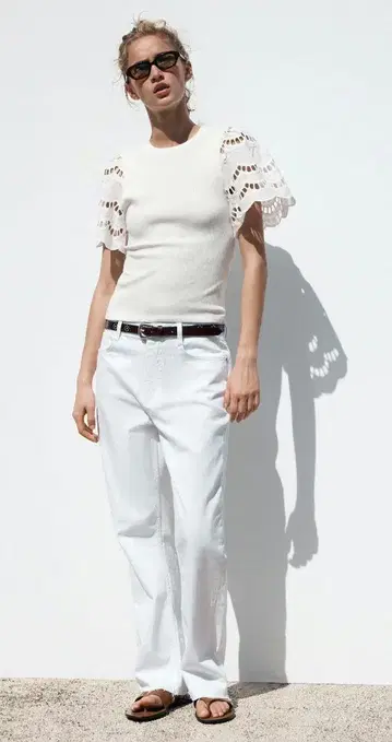 ZARA 쓰리 자수 탱크탑 티셔츠