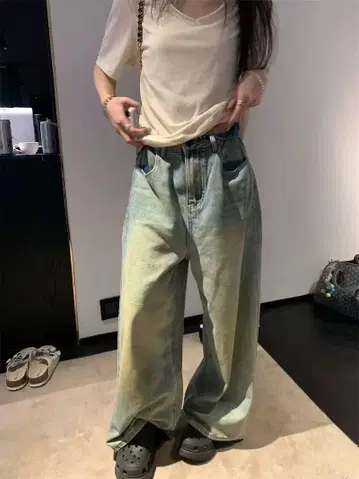 그라데이션 와이드 레그 데님
