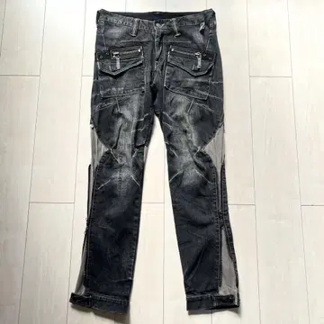 00s Y2K PPFM 블랙 데님 팬츠 기믹 지퍼 M