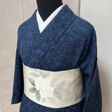 순수 실크 기모노 코몬 네이비 나염
