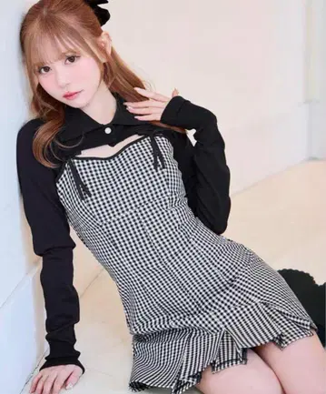 미셸 마카롱 깅엄 체크 원피스 세트 XS