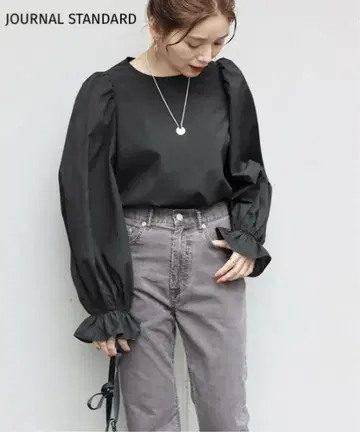 JOURNAL STANDARD 빅 퍼프 블라우스 블랙 긴팔 코튼 면