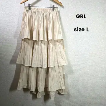 GRL 더블 플리츠 스커트 베이지 L 롱