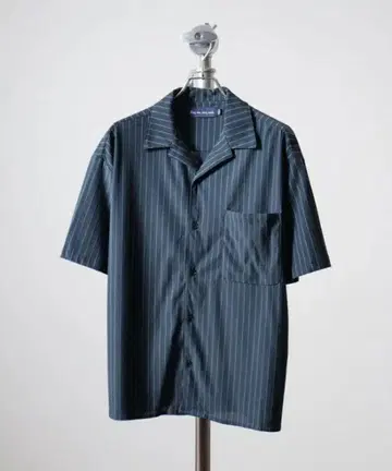 자카드 스트라이프 오픈 카라 반팔 셔츠
