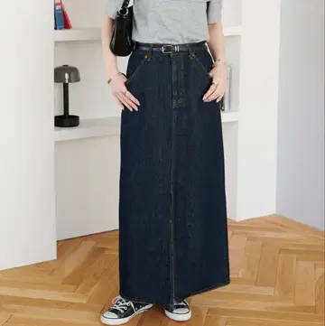 디스코트 개량판 US 코튼 데님 내로우 스커트 네이비 M