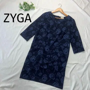 ZYGA 지가 원피스 꽃무늬 네이비 컬러 40 7부 소매