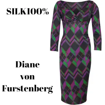 Diane von Furstenberg 고급 실크 올 패턴 롱 원피스