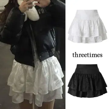 threetimes 화이트 플레어 스커트 정품