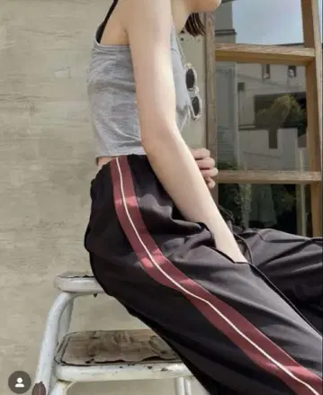 AKIO akio 라인 팬츠 슬랙스 블랙