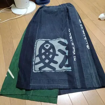 다크 블루 그린 타이트 스커트 물고기 무늬 (빈티지 원단 리메이크)