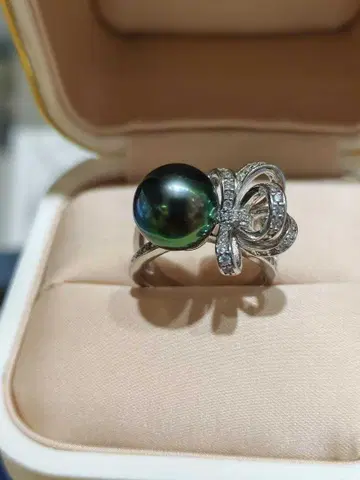 진주 리본 반지 10mm S925