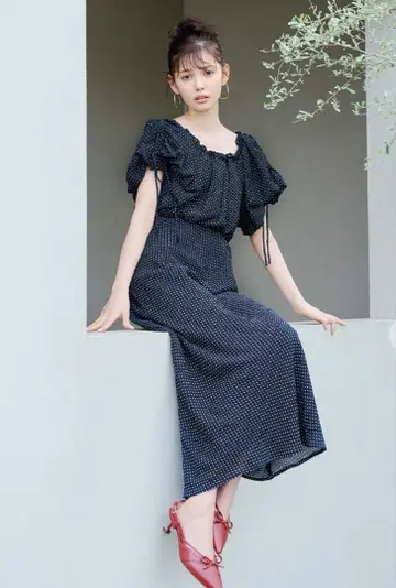 COCODEAL 벌룬 슬리브 도트 원피스