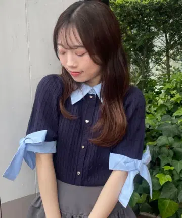 소매 리본 셔츠 도킹 가디건 마제스틱 레곤