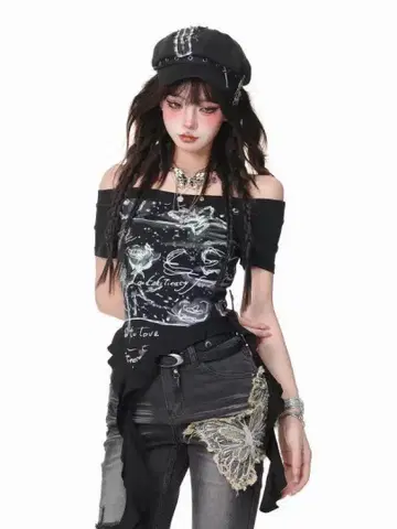 y2k 오프숄더 그런지 펑크 헤이세이 갸루 펑크