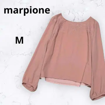 말피오네/티셔츠/ 쉬폰 절개/긴팔 핑크 자수 봄 색상 상의 M