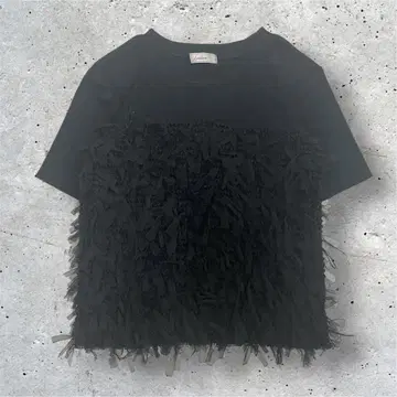 얇은 명주 그물 도킹 상의 뷔스티에 리브 티셔츠 블랙 블랙 프린지