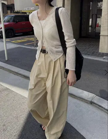 nananamoe 턱 와이드 나일론 팬츠