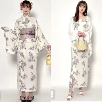 GRL 그레일 꽃무늬 유카타, 오비, 조리 3개 세트