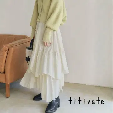 titivate 티어드 롱 스커트 계단 스커트 플레어 아이보리 L