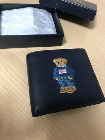 미사용 폴로 폴로베어 가죽 빌폴드 코인 지갑 네이비