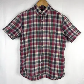 BEAMS PLUS 인도 마드라스 체크 반팔 버튼 다운 셔츠