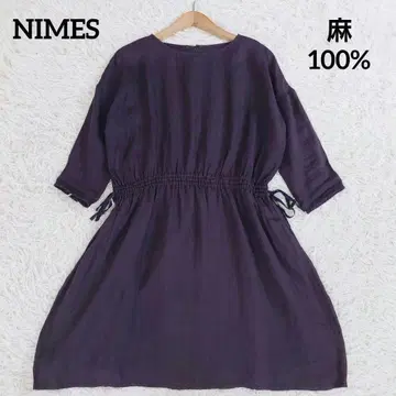 님 린넨 원피스 린넨 100% 무릎 기장 A 라인 허리 밴딩 리본