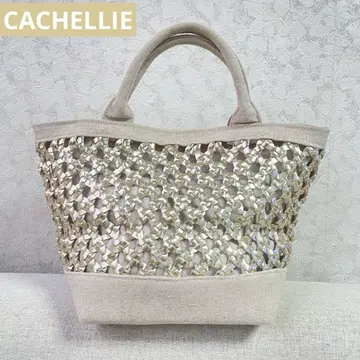 CACHELLIE 골드 메쉬 뜨개질 린넨 토트백
