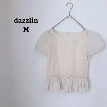 다즐링 블라우스 페플럼 시어 꽃무늬 자수 반팔 플레어 걸리시 M