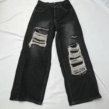 CHOIZE 블랙 데미지 와이드 데님 팬츠