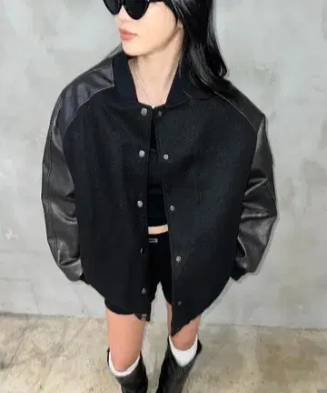 BLONDEY 빈티지풍 BIG 멜톤 바시티 자켓