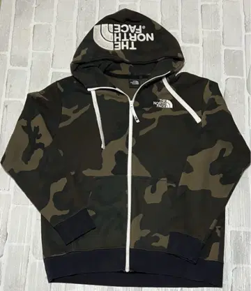 THE NORTH FACE 카모 패턴 지퍼 후드티 화이트 로고 L