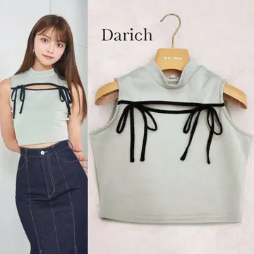 새상품급 Darich 다리치 오픈 리본 슬리브리스 컷 탑 민트