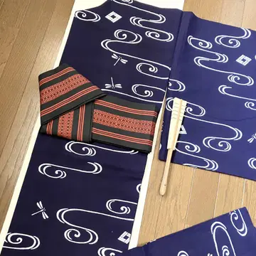 일본 무용 니시카와류 유카타 남색 바탕에 화이트 간세미 문양