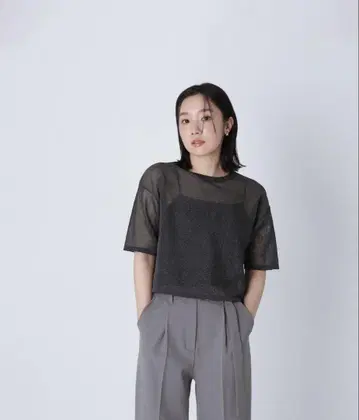 NATURAL BEAUTY BASIC 새상품 크롭 시어 니트 티셔츠