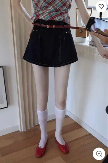 EGGKA 벨트 데님 스커트 딥 블루
