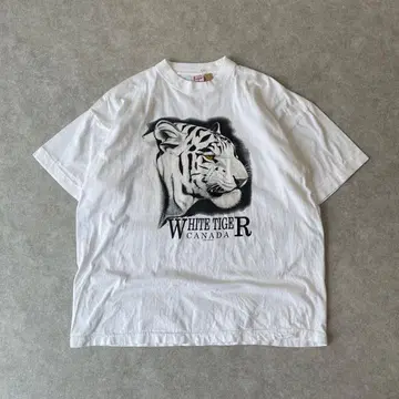 90s 화이트 타이거 애니멀 티셔츠 빈티지 구제 의류 호랑이 동물