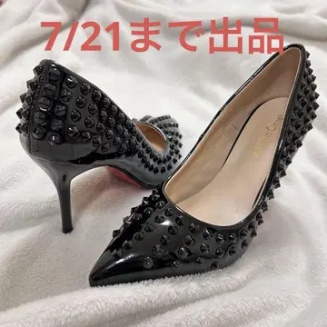 스터드 장식 에나멜 블랙 하이힐 23cm S 사이즈 레드 밑창