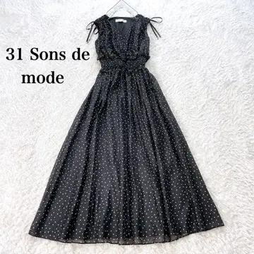 31 Sons de mode 콜라보 아이템 어깨 리본 도트 롱 원피스