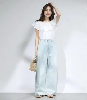 미사용 새상품 러브티크 모자 꽁지 와이드 데님 팬츠