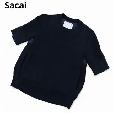 Sacai 도킹 디자인 나일론 스웨트 반팔 블랙