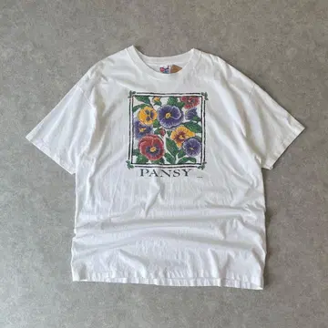 90s 팬지 플라워 티셔츠 빈티지 구제 의류 아트 꽃 빈티지