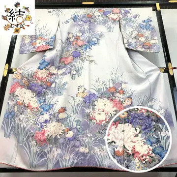MK-1644 호몬기 세미 앤티크 난국 사계절의 꽃 무늬 연한 파란색