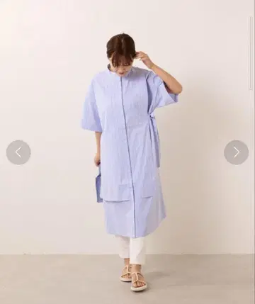 SUM1 STYLE 이아파피요네 스트라이프 셔츠 원피스 블루
