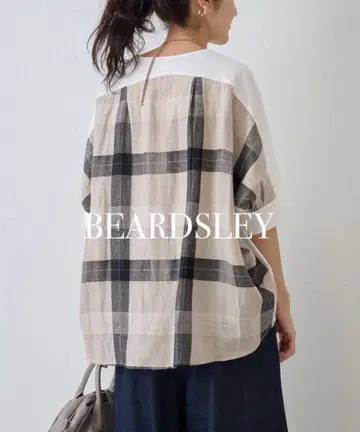 BEARDSLEY 비어즐리 린넨 체크 콤비 컷 티셔츠 24SS