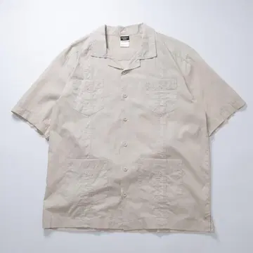 쿠바 셔츠 오픈 카라 셔츠 베이지 오픈 카라 면 폴리