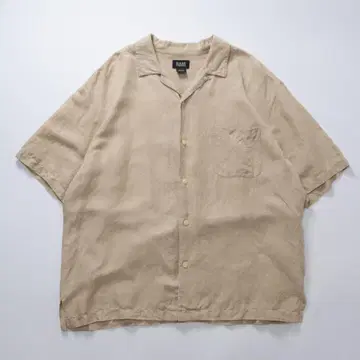 오픈 카라 셔츠 실크 린넨 베이지 오픈 카라 무지