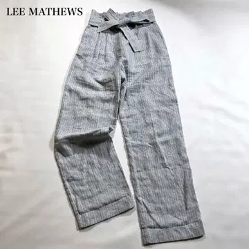 LEE MATHEWS 린넨 스트라이프 팬츠 벨트 리본 워셔블